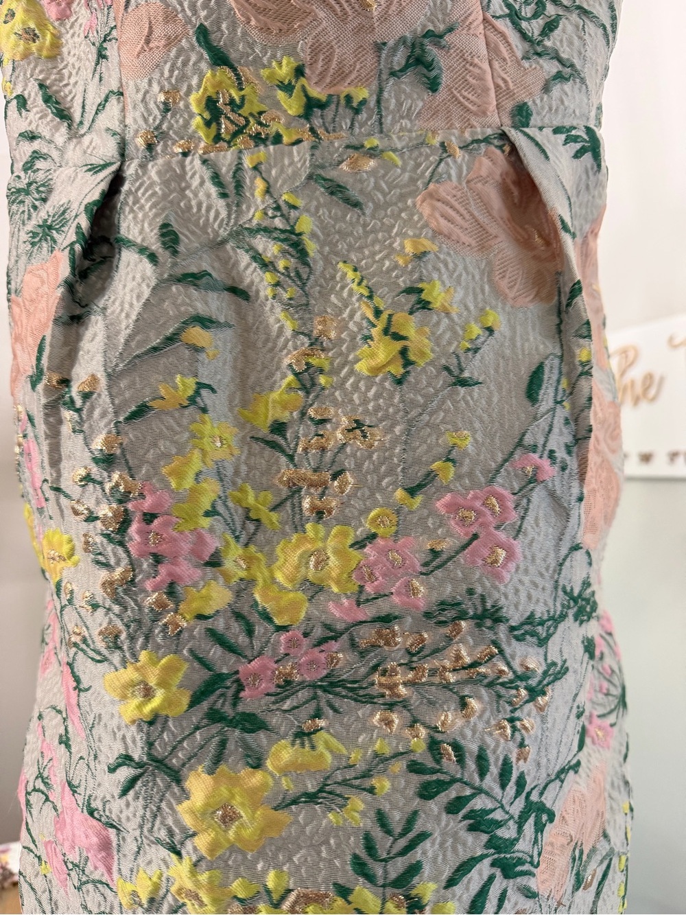 Strapless Floral Jacquard Midi Dress in Pastel Mulit - Picture 6 of 6